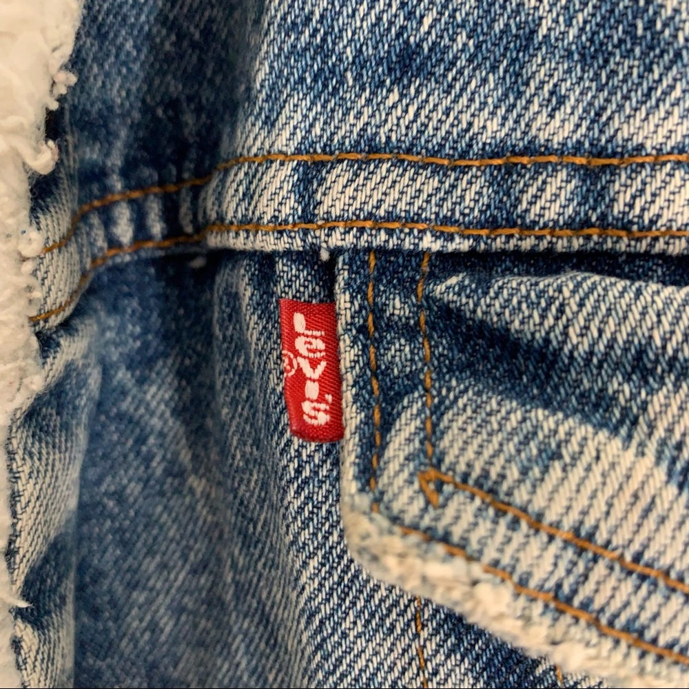 Levi’s Vintage 80’s Denim Distressed Jacket Sherpa Piled Size L - Picture 7 of 12